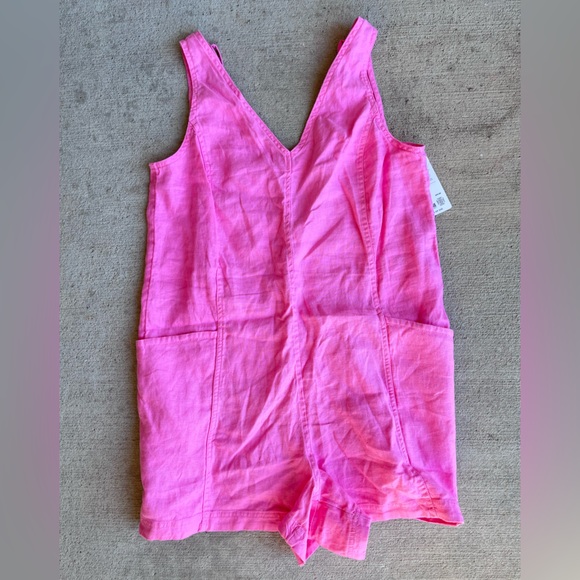 Athleta Pants - Athleta retreat linen romper medium tall hot pink onesie romper NWT
